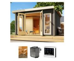 Saunahaus KONIFERA "Maiko 3 SET B", grau (terragrau), Bio-Ofen, externe Steuerung, 9 kW, Saunen, Ofen 9 kW Bio externe Strg easy