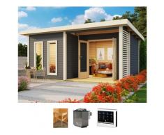 Saunahaus KONIFERA "Maiko 5 SET A", grau (terragrau), Bio-Ofen, externe Steuerung, 9 kW, Saunen, Ofen 9 kW Bio externe Strg easy