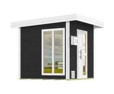 Saunahaus WEKA "Design-Saunahaus KUOPIO 2", grau (anthrazit), Saunaofen, externe Steuerung, 9 kW, Saunen, Blockbohlen im wekaLine-Profil, bodentiefes Fensterelement