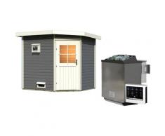 Saunahaus KARIBU "Tore", grau (terragrau), Bio-Ofen, externe Steuerung, 9 kW, Saunen, Ofen 9 kW Bio externe Strg easy