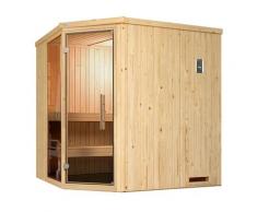 Sauna WEKA "Element-Ecksauna VARBERG 2", beige (natur), Saunaofen, integrierte Steuerung, 5,4 kW, Saunen, vorgefertigte Elemente, Fensterelement, moderne Ganzglastür