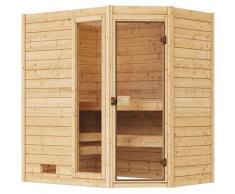 Sauna WEKA "Massivholzsauna VALIDA Eck 1", beige (natur), Saunaofen, externe Steuerung, 4,5 kW, Saunen, Blockbohlen, Fensterelement, moderne Glastür