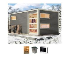 Saunahaus KONIFERA "Hagen", grau (terragrau), Saunaofen, externe Steuerung, 9 kW, Saunen, Ofen 9 KW externe Strg easy