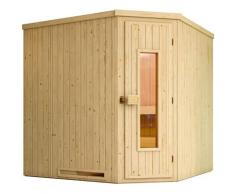 Sauna WEKA "Element-Ecksauna VARBERG 3", beige (natur), Saunaofen, integrierte Steuerung, 9 kW, Saunen, vorgefertigte Elemente, isolierte Holztür
