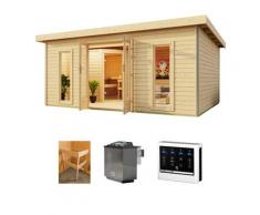 Saunahaus KONIFERA "Maiko 4 SET B", beige (natur), Bio-Ofen, externe Steuerung, 9 kW, Saunen, Ofen 9 kW Bio externe Strg easy