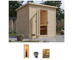 Saunahaus KARIBU "Talo 3", beige (naturbelassen), Saunaofen, externe Steuerung, 9 kW, Saunen, Ofen 9 KW externe Strg easy