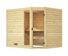 Sauna WEKA "Massivholzsauna VALIDA Eck 3", beige (natur), Saunaofen, externe Steuerung, 7,5 kW, Saunen, Blockbohlen, Fensterlement, moderne Ganzglastür