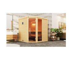 Sauna WEKA "Design-Sauna CUBILIS 2", beige (natur), Saunaofen, integrierte Steuerung, 9 kW, Saunen, Blockbohlen im wekaLine-Profil, Fensterelement, Ganzglastür