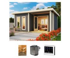 Saunahaus KONIFERA "Maiko 5 SET B", grau (terragrau), Bio-Ofen, externe Steuerung, 9 kW, Saunen, Ofen 9 kW Bio externe Strg easy