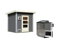 Saunahaus KARIBU "Ralf", grau (terragrau), Bio-Ofen, externe Steuerung, 9 kW, Saunen, Ofen 9 kW Bio externe Strg easy