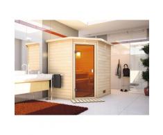 Sauna KARIBU "Mia (Fronteinstieg)", beige (naturbelassen), (ohne Ofen), Saunen, inklusive Ofenschutzgitter und Tür