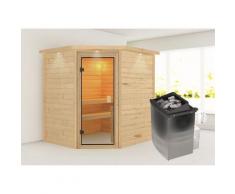 Sauna KARIBU "Mia (Fronteinstieg)", beige (naturbelassen), (ohne Ofen), Saunen, Ofen 9 kW integr. Strg