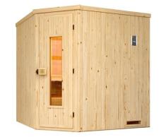 Sauna WEKA "Element-Ecksauna VARBERG 2", beige (natur), ohne Ofen, ohne Steuerung, (ohne Ofen), Saunen, vorgefertigte Elemente, isolierte Holztür