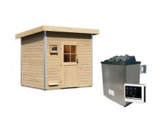 Saunahaus KARIBU "Ralf", beige (naturbelassen), Saunaofen, externe Steuerung, 9 kW, Saunen, Ofen 9 KW externe Strg easy