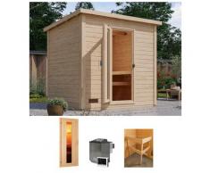 Saunahaus KARIBU "Talo 3", beige (naturbelassen), Bio-Kombiofen, externe Steuerung, 9 kW, Saunen, Ofen 9 kW Bio externe Strg easy