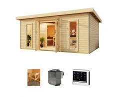 Saunahaus KONIFERA "Maiko 4 SET A", beige (natur), Bio-Ofen, externe Steuerung, 9 kW, Saunen, Ofen 9 kW Bio externe Strg easy