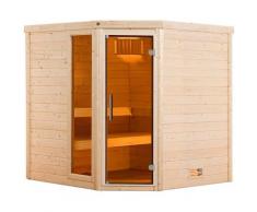 Sauna WEKA "Massivholzsauna TURKU 1", beige (natur), Saunaofen, externe Steuerung, 7,5 kW, Saunen, Blockbohlen, Fensterelement, moderne Ganzglastür