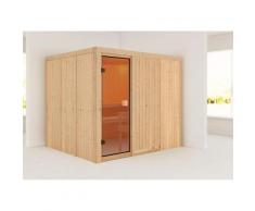 Sauna KARIBU "Nybro", beige (naturbelassen), (ohne Ofen), Saunen, inklusive Ofenschutzgitter und Tür