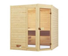 Sauna WEKA "Massivholzsauna VALIDA Eck 2", beige (natur), Bio-Ofen, externe Steuerung, 7,5 kW, Saunen, Blockbohlen, Fensterelement, moderne Ganzglastür