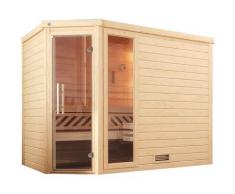 Sauna WEKA "Massivholzsauna TURKU 3", beige (natur), Saunaofen, externe Steuerung, 9 kW, Saunen, Blockbohlen, Fensterelement, moderne Ganzglastür