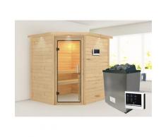 Sauna KARIBU "Mia (Fronteinstieg)", beige (naturbelassen), (ohne Ofen), Saunen, Ofen 9 KW externe Strg easy
