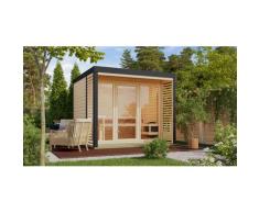 Saunahaus KARIBU "Anja 3", braun (naturbelassen, anthrazit), Saunaofen, externe Steuerung, 9 kW, Saunen