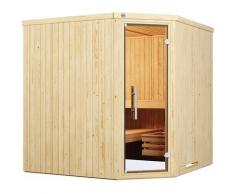Sauna WEKA "Element-Ecksauna VARBERG 3", beige (natur), Saunaofen, integrierte Steuerung, 9 kW, Saunen, vorgefertigte Elemente, moderne Ganzglastür
