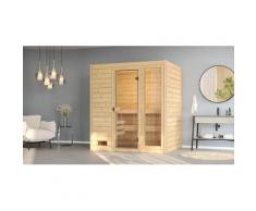 Sauna WEKA "Massivholzsauna VALIDA 2", beige (natur), Bio-Ofen, externe Steuerung, 4,5 kW, Saunen, Blockbohlen, moderne Ganzglastür, Fensterelement