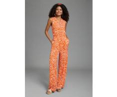 Jumpsuit LAURA SCOTT, Damen, Gr. 40, N-Gr, orange (rot, gemustert), Jersey, Obermaterial: 95% Viskose, 5% Elasthan, gemustert, bequem, Rundhals, Overalls Jumpsuit, mit sommerlichem Muster, modisch weites Bein und Knopfleiste