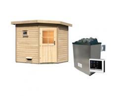 Saunahaus KARIBU "Tore", beige (naturbelassen), Saunaofen, externe Steuerung, 9 kW, Saunen, Ofen 9 KW externe Strg easy