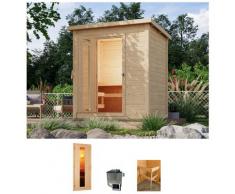 Saunahaus KARIBU "Talo 1", beige (naturbelassen), Saunaofen, externe Steuerung, 9 kW, Saunen, Ofen 9 KW externe Strg easy