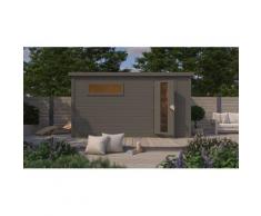 Saunahaus KARIBU "»Talo 6« mit Iso-Tür, terragrau", grau (terragrau), Bio-Kombiofen, externe Steuerung, (ohne Ofen), Saunen