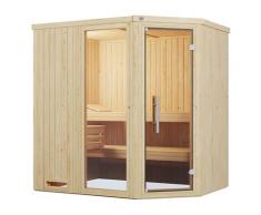 Sauna WEKA "Element-Ecksauna VARBERG 1", beige (natur), Bio-Ofen, externe Steuerung, 4,5 kW, Saunen, vorgefertigte Elemente, Fensterelement, moderne Ganzglastür