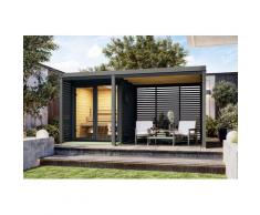 Saunahaus KARIBU "Adrian 1" anthrazit-graualuminium", anthrazit, Bio-Kombiofen, externe Steuerung, 400 kW, Saunen, Wände aus nordischer Fichte, Stahlecken und Stahl-Dachabschluss