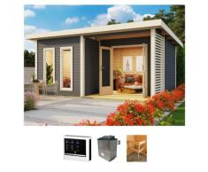 Saunahaus KONIFERA "Maiko 5 SET B", grau (terragrau), Saunaofen, externe Steuerung, 9 kW, Saunen, Ofen 9 KW externe Strg easy