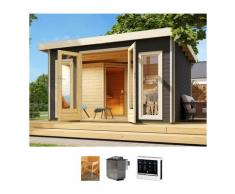 Saunahaus KONIFERA "Maiko 3 SET A", grau (terragrau), Bio-Ofen, externe Steuerung, 9 kW, Saunen, Ofen 9 kW Bio externe Strg easy