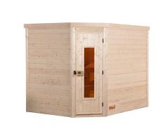 Sauna WEKA "Massivholzsauna TURKU 3", beige (natur), Bio-Ofen, externe Steuerung, 9 kW, Saunen, Blockbohlen, isolierte Holztür