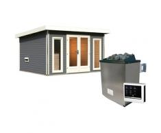 Saunahaus KARIBU "Maiko 2B", beige (naturbelassen), Saunaofen, externe Steuerung, 9 kW, Saunen, Ofen 9 KW externe Strg easy