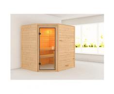 Sauna KARIBU "Mia (Fronteinstieg)", beige (naturbelassen), (ohne Ofen), Saunen, inklusive Ofenschutzgitter und Tür