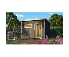 Saunahaus KARIBU "»Simon 2« mit klassischer Tür, terragrau", grau (terragrau), Bio-Kombiofen, externe Steuerung, (ohne Ofen), Saunen