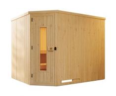 Sauna WEKA "Element-Ecksauna VARBERG 4", beige (natur), Saunaofen, externe Steuerung, 9 kW, Saunen, vorgefertigte Elemente, isolierte Holztür