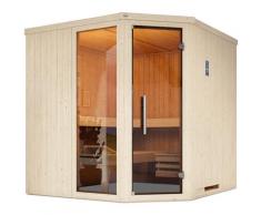 Sauna WEKA "Element-Ecksauna VARBERG 3", weiß, Saunaofen, externe Steuerung, 0,7 kW, Saunen, vorgefertigte Elemente, moderne Ganzglastür, bodenl. Fensterelement