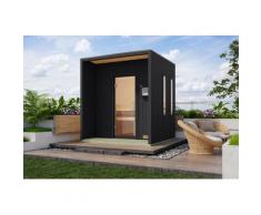 Saunahaus KARIBU "Arcodia" schwarz", schwarz, Bio-Kombiofen, externe Steuerung, 400 kW, Saunen, aus hochwertiger nordischer Fichte