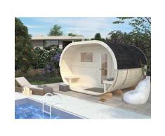 Fasssauna PALMAKO, beige (natur), ohne Ofen, (ohne Ofen), Saunen, 1,3 + 1,5 m², BxT: 333 x 273 cm