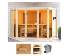 Sauna KARIBU "Adele", beige (naturbelassen), Bio-Kombiofen, externe Steuerung, 9 kW, Saunen, 9-kW-Bio-Ofen mit ext. Steuerung, 2 Infrarot-Vitalight-Strahlern