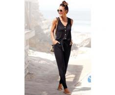 Jumpsuit LASCANA, Damen, Gr. 44, N-Gr, schwarz, Jersey, Obermaterial: 100% Viskose, unifarben, modisch, figurbetont lang, V-Ausschnitt, ohne Ärmel, Overalls, und Knopfleiste vorne, bequemer Overall mit Taschen