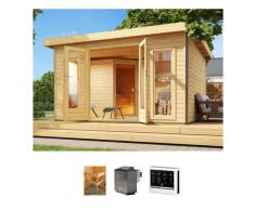Saunahaus KONIFERA "Maiko 3", beige (natur), Bio-Ofen, externe Steuerung, 9 kW, Saunen, Ofen 9 kW Bio externe Strg easy