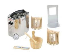 Sauna SANOTECHNIK "PANORAMA black", braun (holzfarben), Saunaofen, integrierte Steuerung, 3,5 kW, Saunen