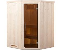 Sauna WEKA "Element-Ecksauna KIRUNA 1", beige (natur), Saunaofen, integrierte Steuerung, 3,6 kW, Saunen, vorgefertigte Elemente, moderne Ganzglastür, Eckeinstig