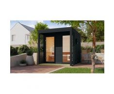 Saunahaus KARIBU "Anja 2", grau (anthrazit), Saunaofen, externe Steuerung, 9 kW, Saunen